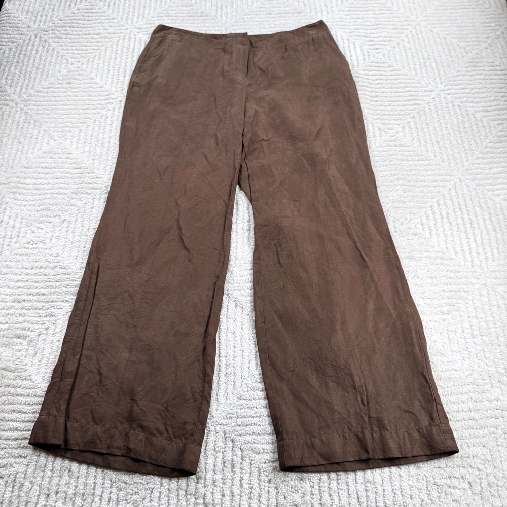 J Jill Wide Leg Pants Women 8 P Brown Silk Linen Trousers Quiet Luxury Old Money